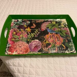 Michel Design works signed botanical green wooden 20" tray